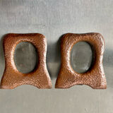 Pair of antique art nouveau copper metal photo frame  hammered copper