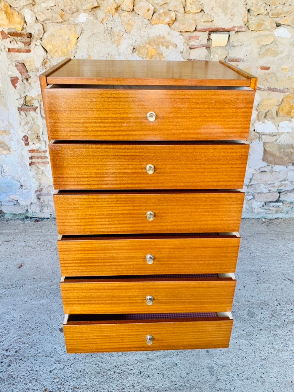 High chest of drawers with 6 drawers, Scandinavian style, circa 60's