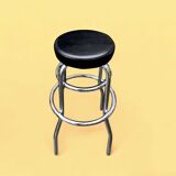 Vintage bar stool in black skai and chrome metal