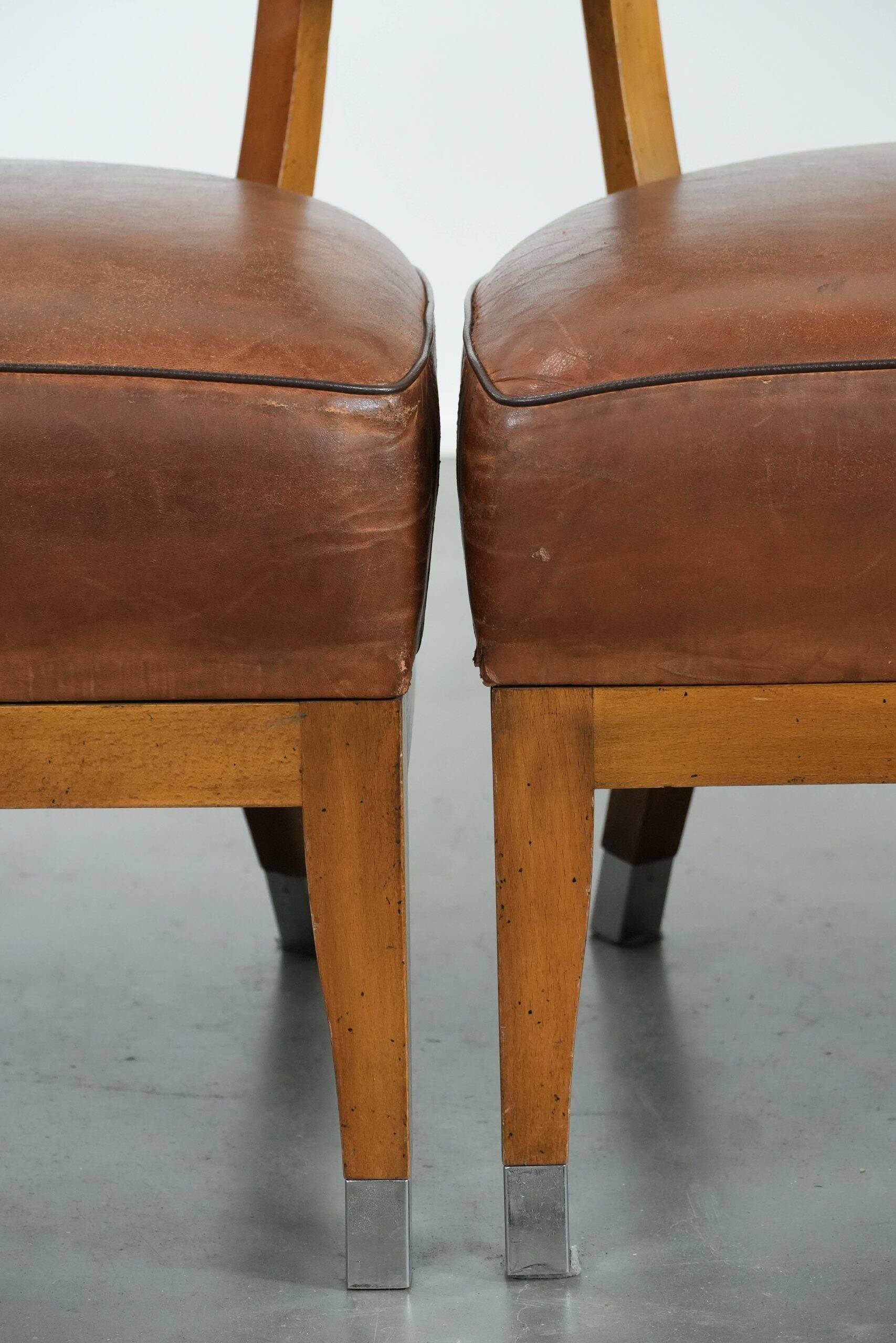 Set of 2 vintage design cocktail chairs/armchairs made of sheepskin leather