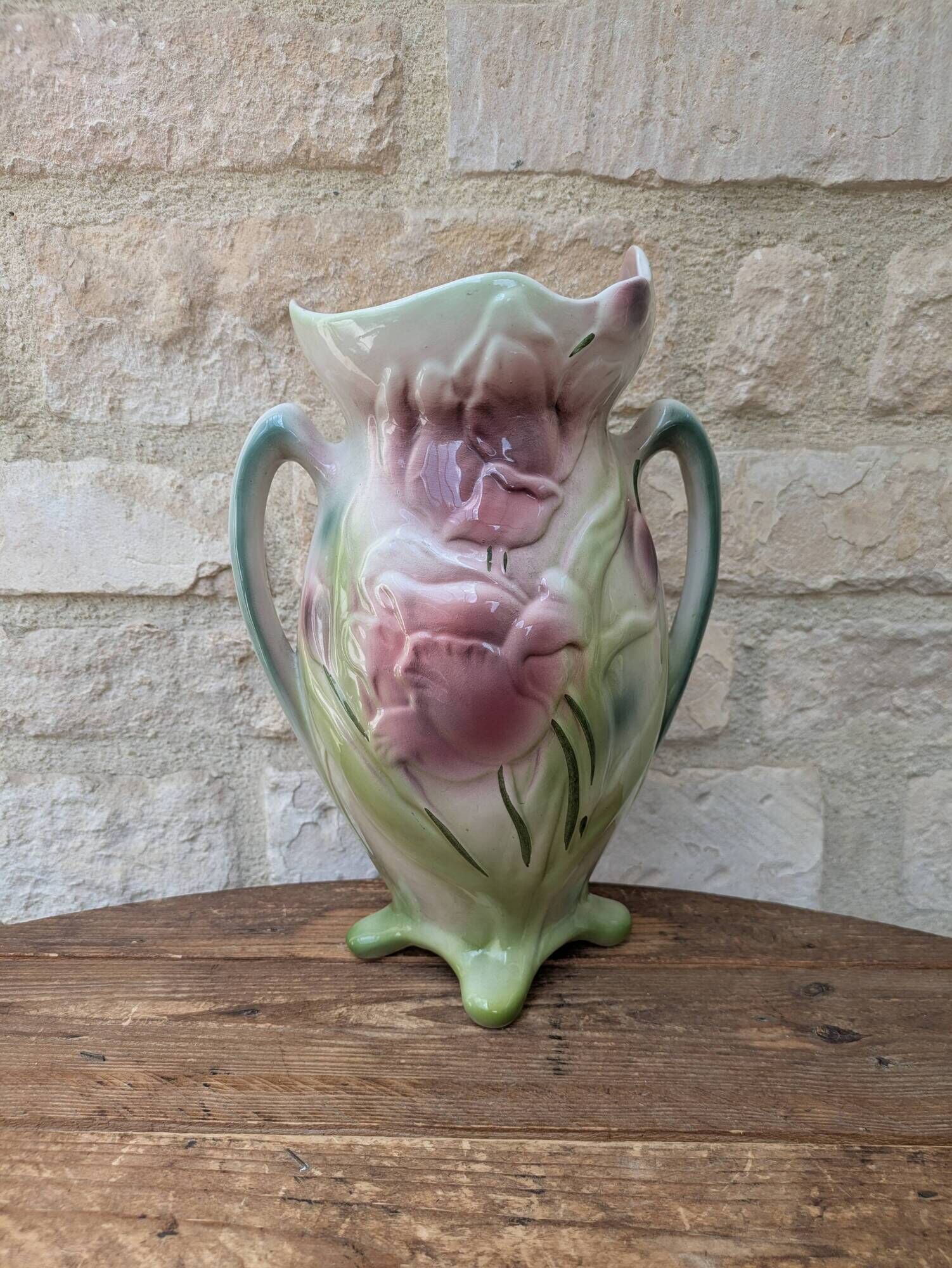 Art Nouveau barbotine vase Gerber Prestige Paris with floral decoration