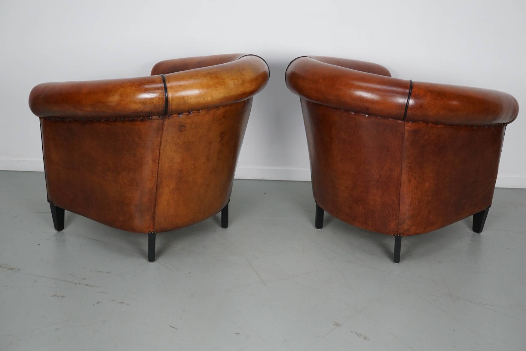 Vintage Dutch Cognac Colored Leather Club Chair, Set of 2