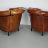 Vintage Dutch Cognac Colored Leather Club Chair, Set of 2