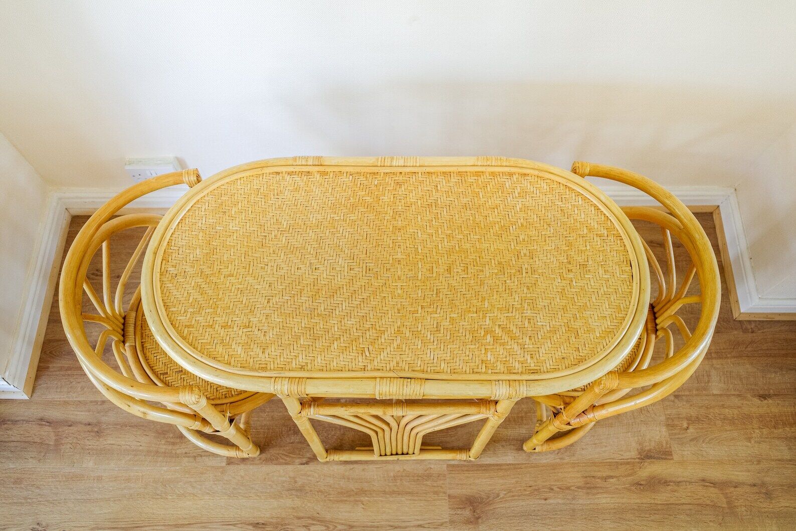 Bamboo Bistro Set / Table and Chairs Dining Set / Outdoor Cane Wicker, Mid Century Patio Furniture