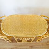 Bamboo Bistro Set / Table and Chairs Dining Set / Outdoor Cane Wicker, Mid Century Patio Furniture