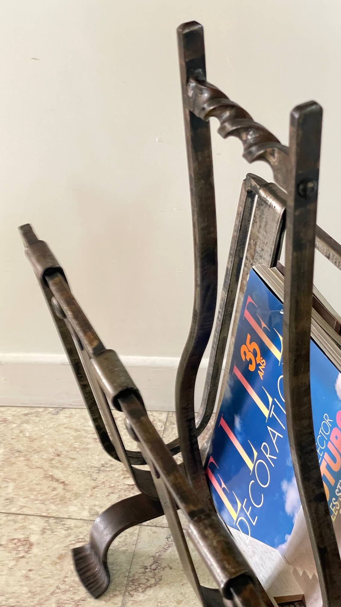 Vintage Brutalist Steel Magazine Rack