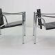 Le Corbusier Set of 2 Black Leather Armchairs Model- LC1 for Cassina, 1970s