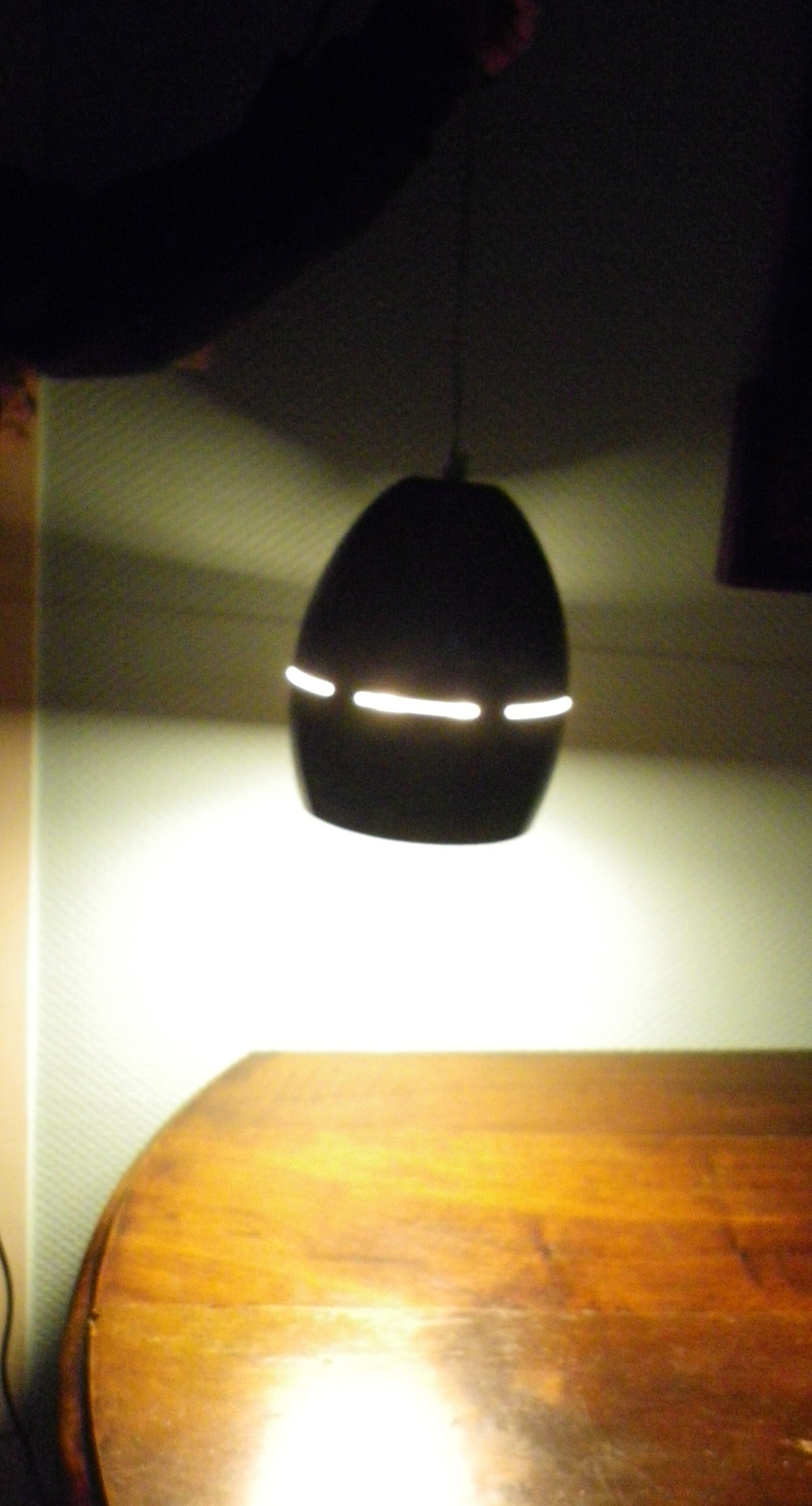 Space age style pendant lamp in openwork black metal