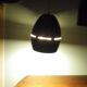 Space age style pendant lamp in openwork black metal