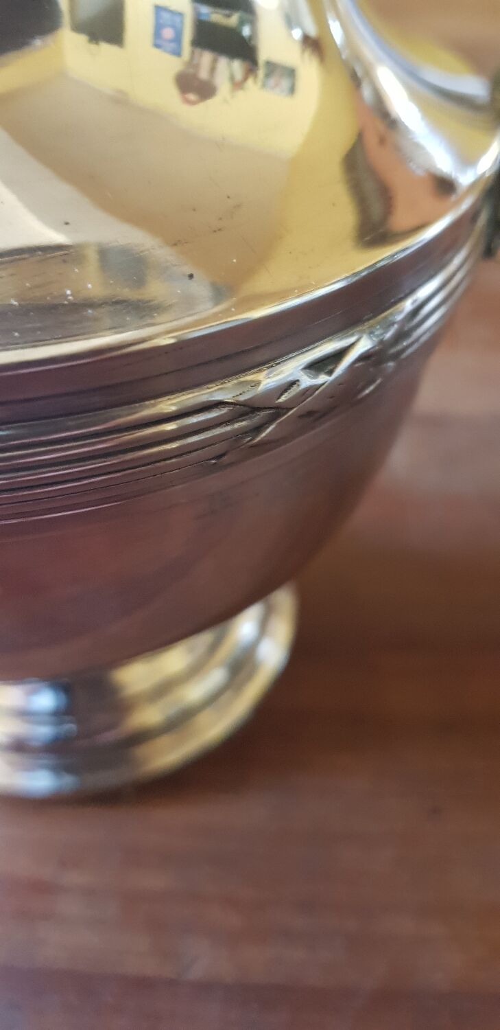 19th century teapot and sugar bowl. Silver metal hallmark.