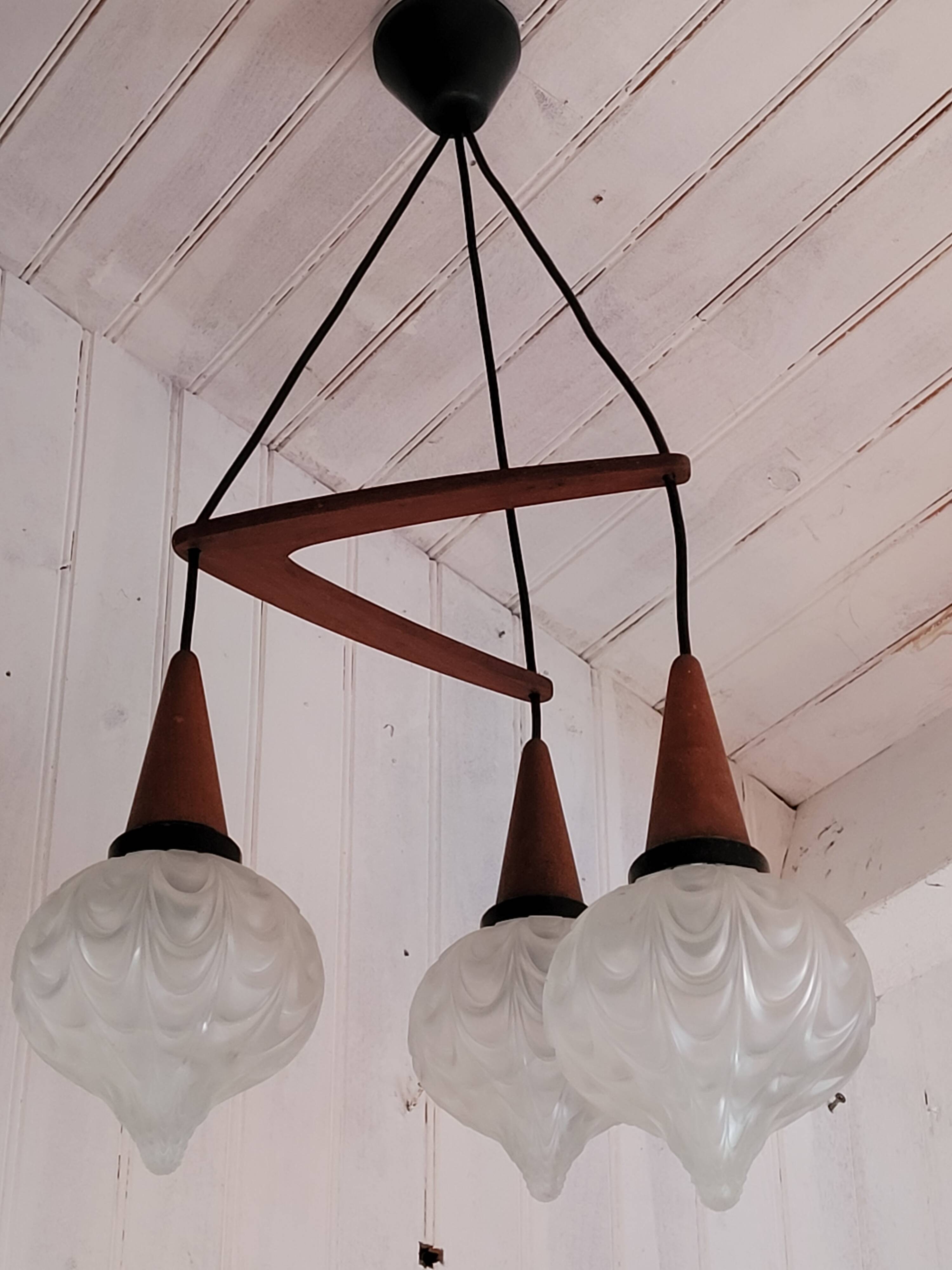 Boomerang Cascade Pendant Chandelier in Teak and Glass from Philips, 1950s