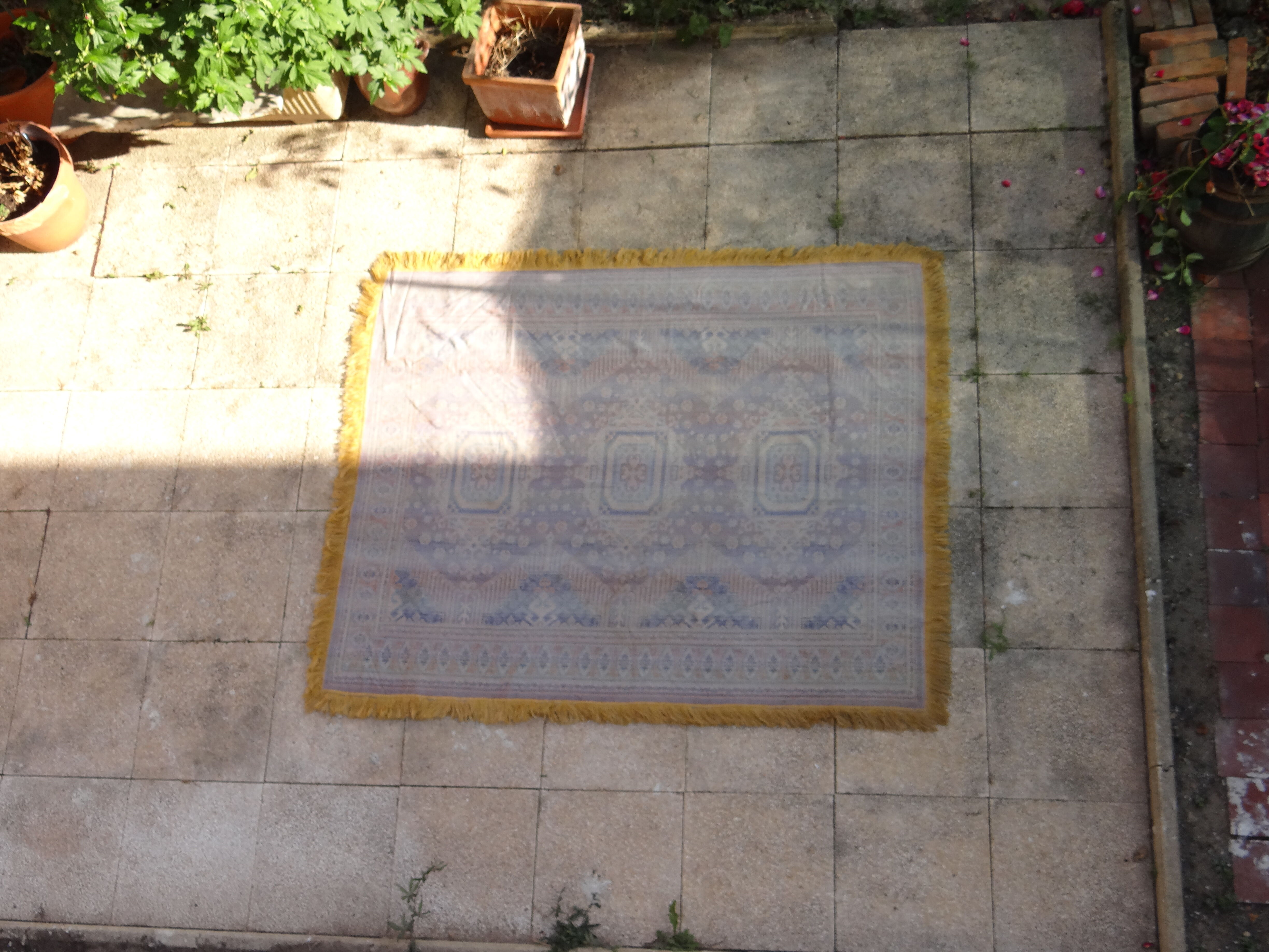 Kazak rug 180x150 cm vintage handmade oriental patterns ochre and burgundy