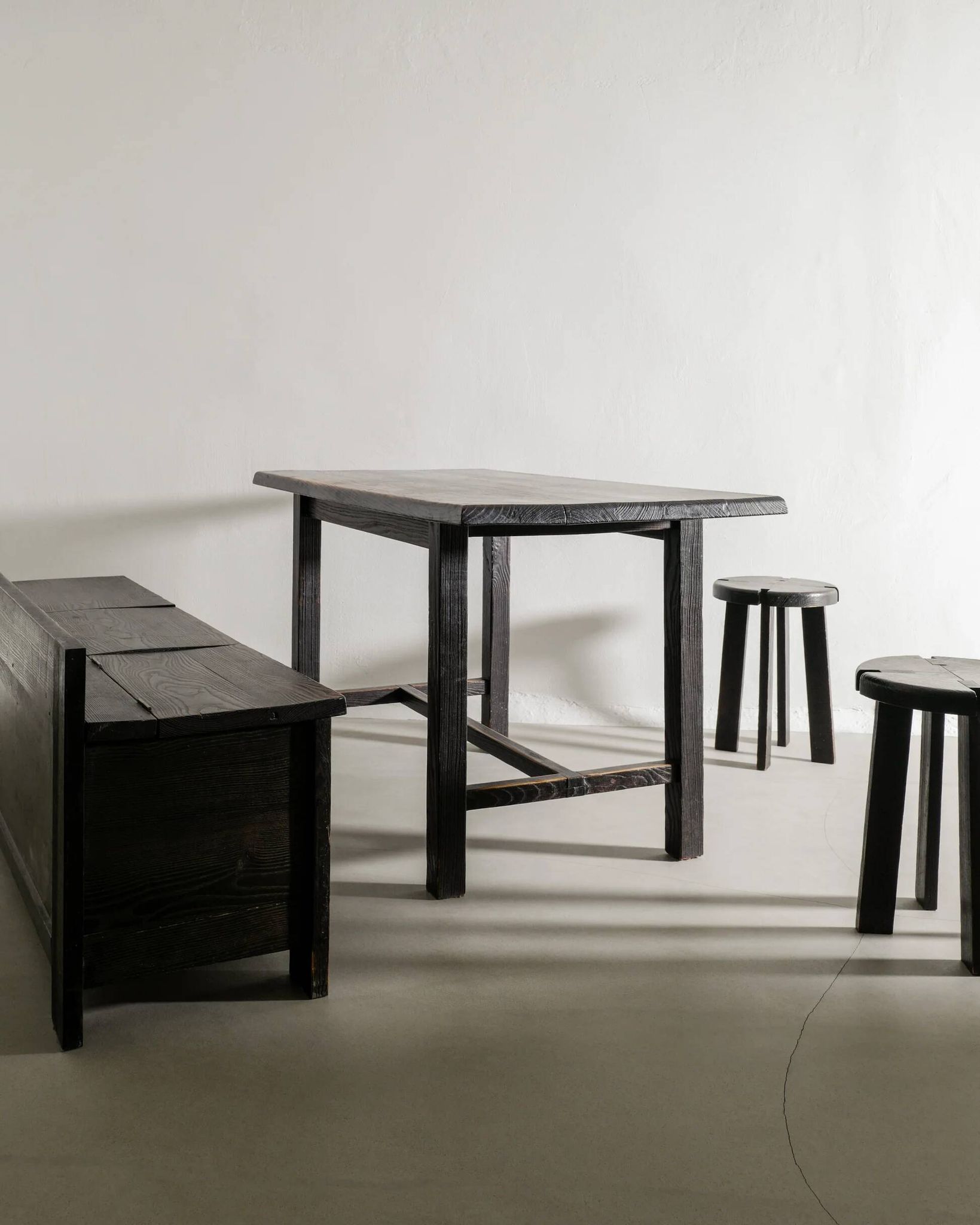French Mid Century Black Wooden Ebonized Cabin Dining Set, 1950s