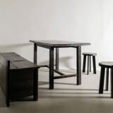 French Mid Century Black Wooden Ebonized Cabin Dining Set, 1950s