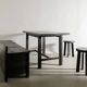 French Mid Century Black Wooden Ebonized Cabin Dining Set, 1950s
