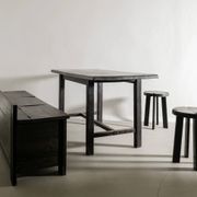 French Mid Century Black Wooden Ebonized Cabin Dining Set, 1950s