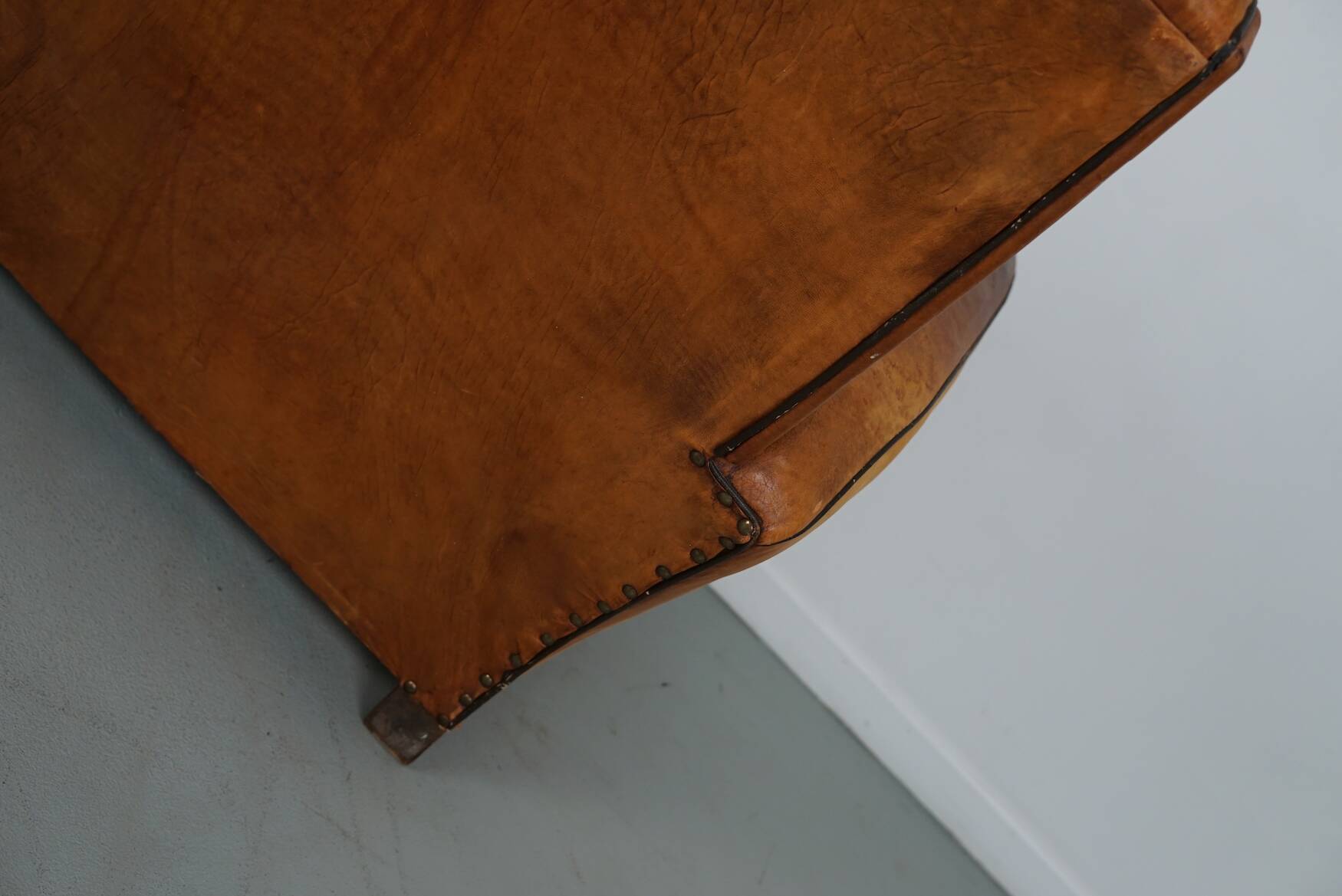 Vintage French Cognac-Colored Leather Club Chair, 1950s