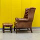 Brown leather chesterfield wing chair with Ottoman