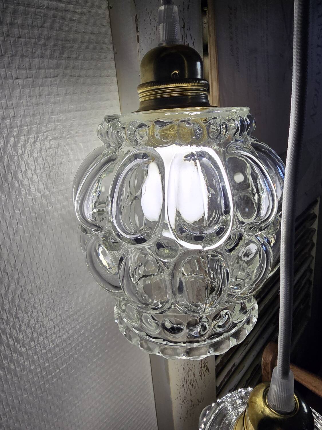 Suspension double globes antique blown glass moulded type Tynell
