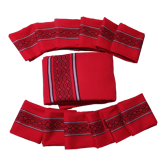 Ancienne nappe rectangulaire rouge Basque et 12 serviettes assorties Dralon
