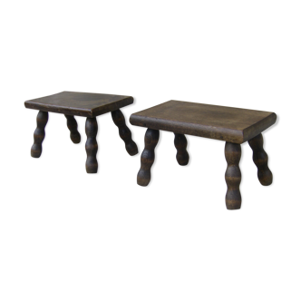 Pair of low stools with plants