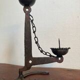 Brutalist double wrought iron candlestick holder