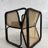 Cubic armchair in black rattan and canework