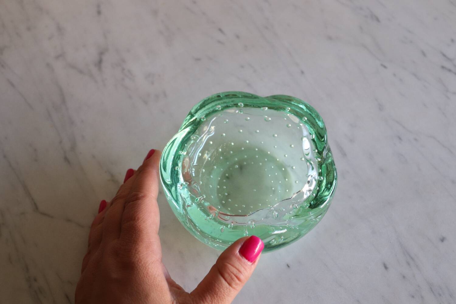 Daum green ashtray or empty pocket in bubbled glass