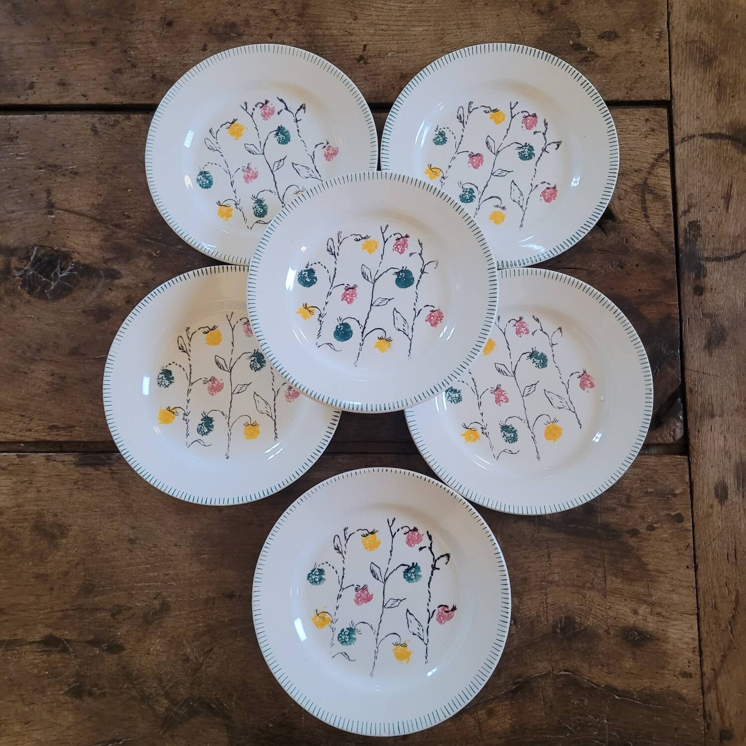 50s floral decorated earthenware dessert plates