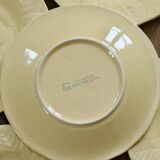 Yellow strawberry slipware plates signed Genevieve Lethu