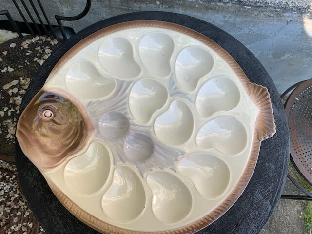 Large oyster dish in the shape of fish model Copenhagen by Longwy france old and collector