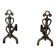 Pair of Brass and Wrought Iron Chenets with Triple Volute and Mount Torch Holders