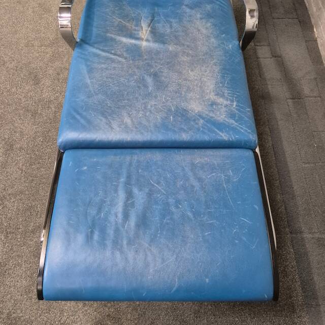 Blue leather lounge chair futuro 3 by massimo iosa ghini for moroso - italy 1980's