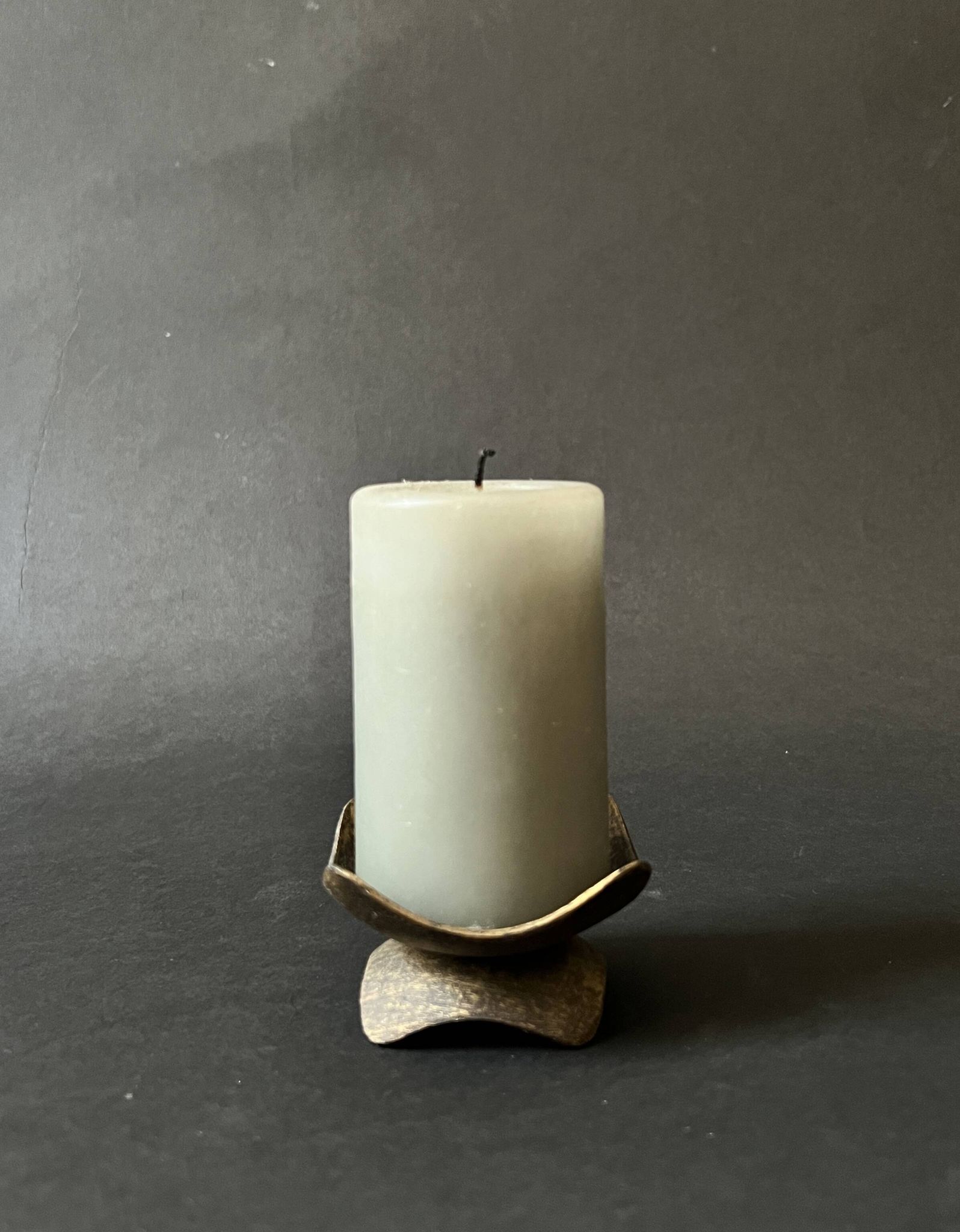 Hammered brass candle holder, brutalist design, 1970s