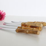 Service of 6 cheese knives, stainless blade and real rattan handle, vintage