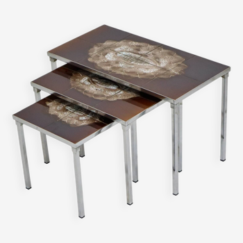 Vintage Nesting Tables Tile Tables Adri Belarti Set of 3 Chrome Ceramics