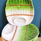 Set of 5 plates service dish tray barbotine ceramic vegetable porcelain asparagus italica
