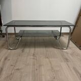 Coffee table in chrome metal and smoked glass design from the 70s
