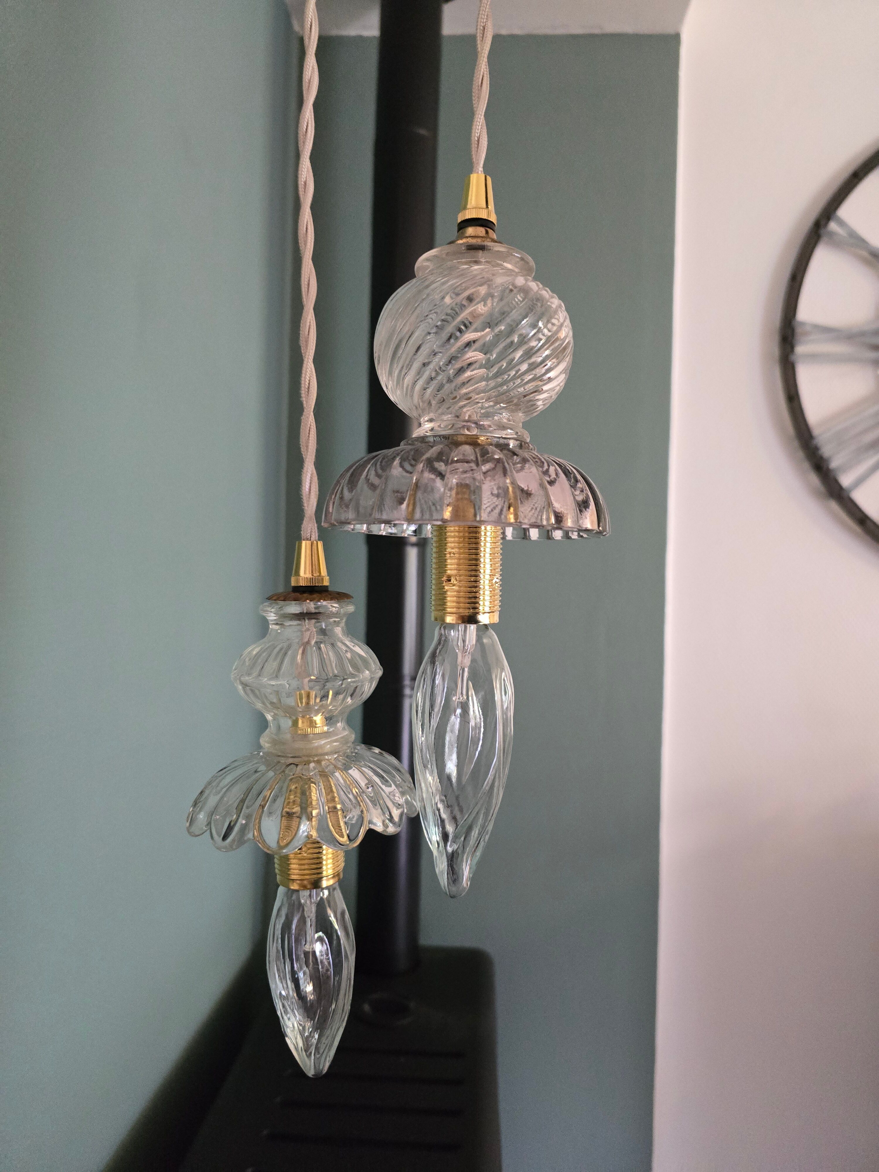Suspension double en verre inspiration Murano