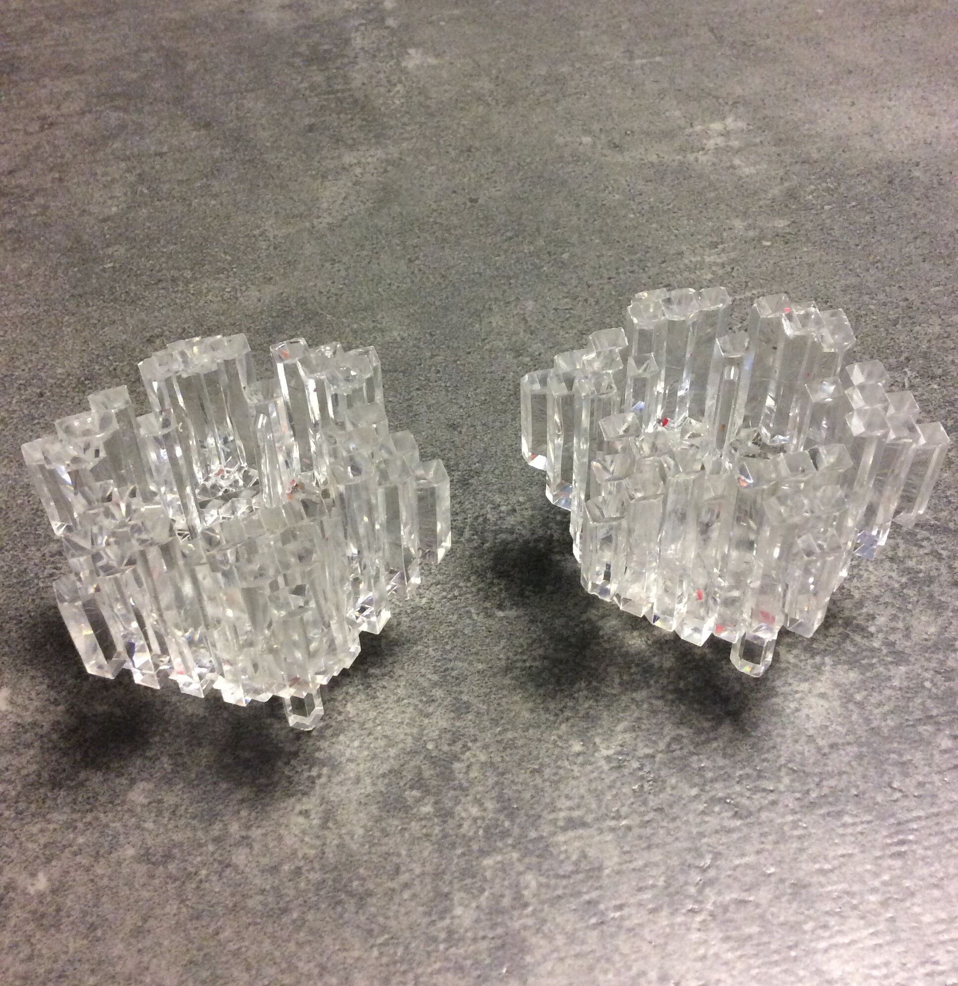 Pair of plexiglass candle holders from the 80s
