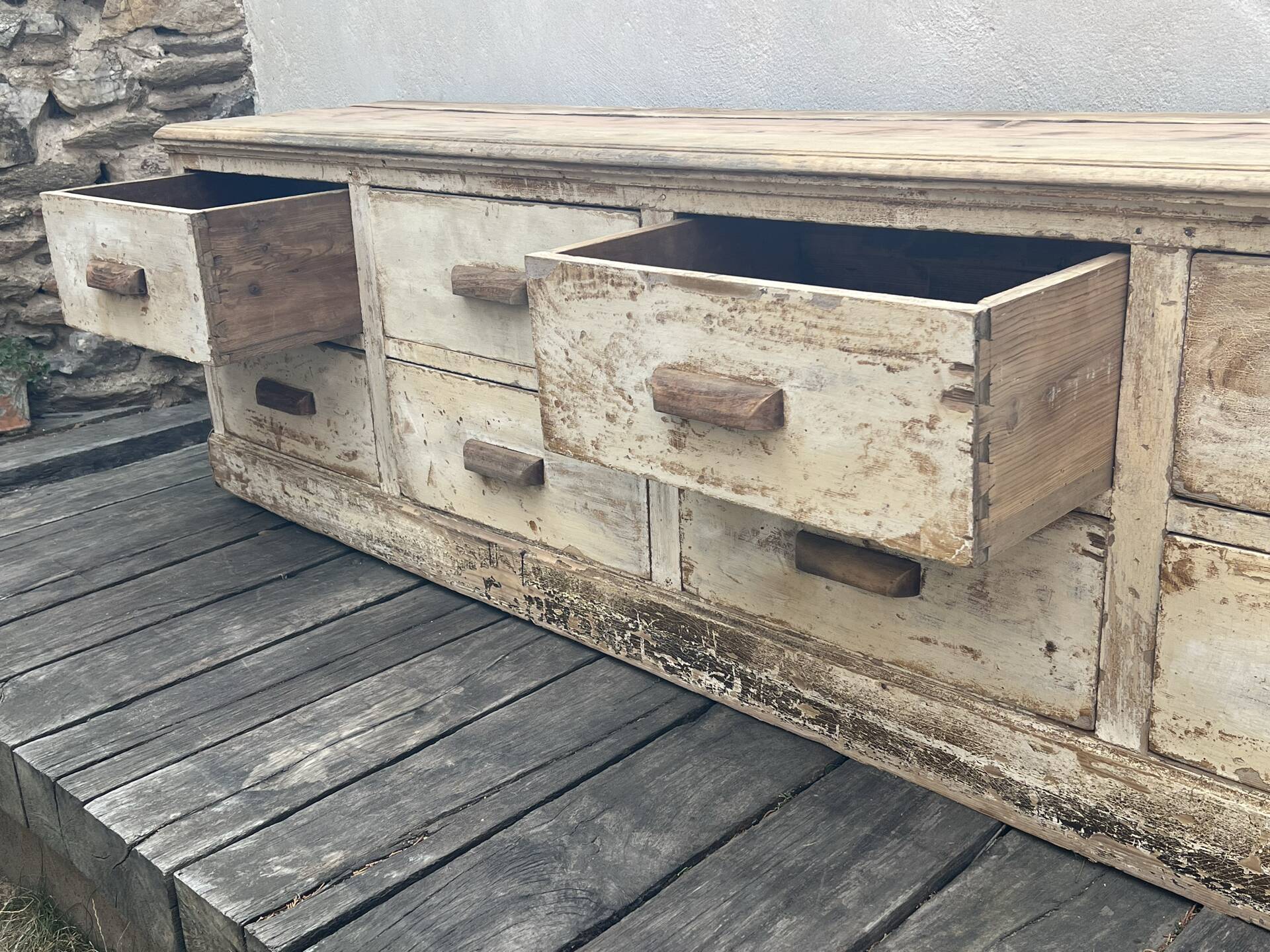 Very beautiful antique shop workbench with 8 drawers.