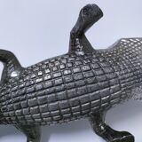 Vintage silver metal crocodile alligator lighter ashtray