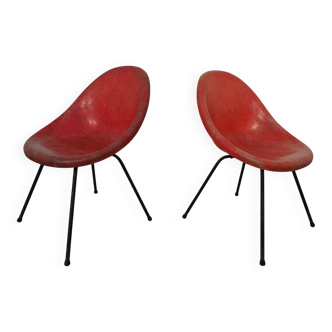 Set of French Fiberglass Side Chairs, 1960s