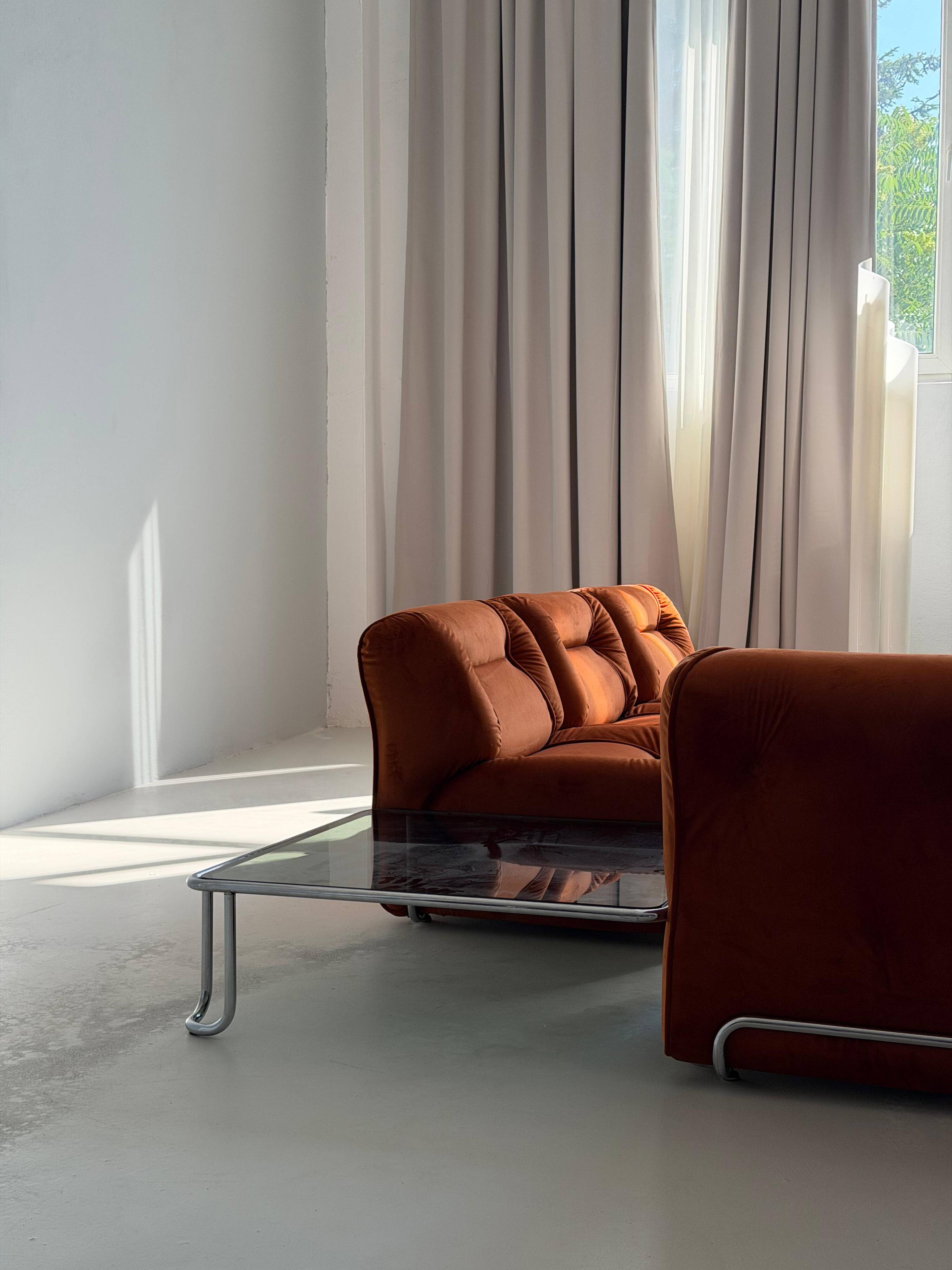 Modular Sofa Incorporated Coffee Table Burnt Orange Velvet