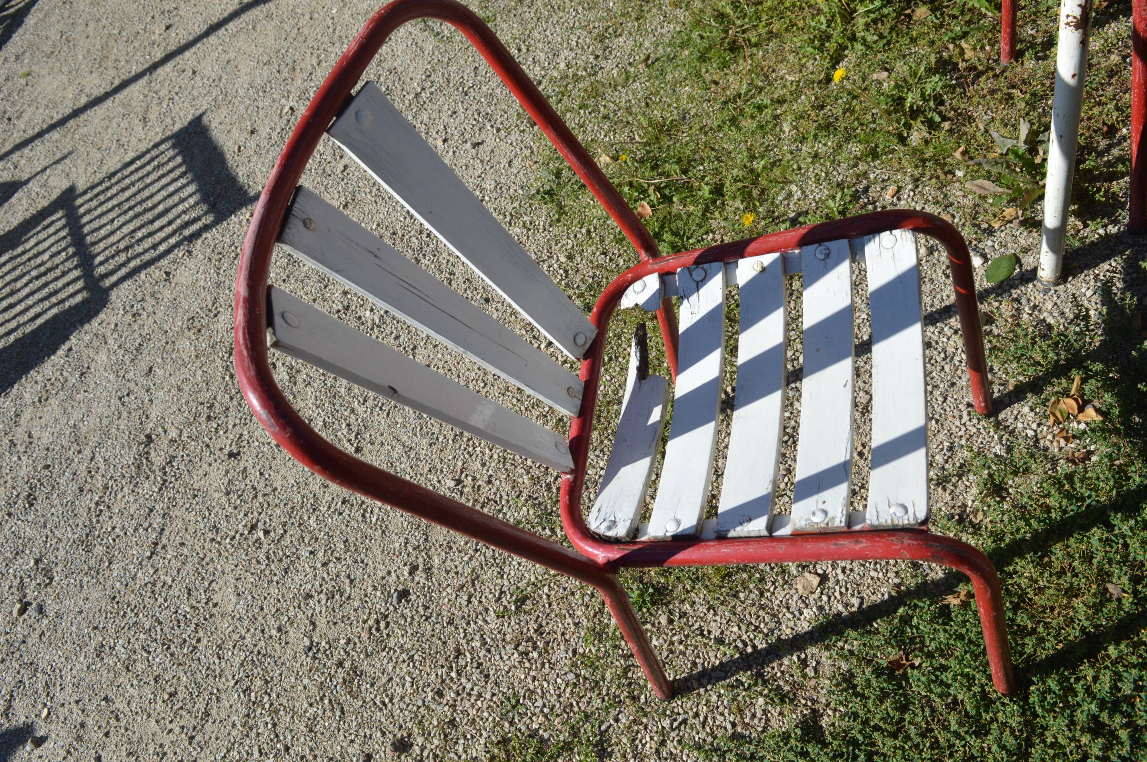Table and four iron garden chairs from the 1950s