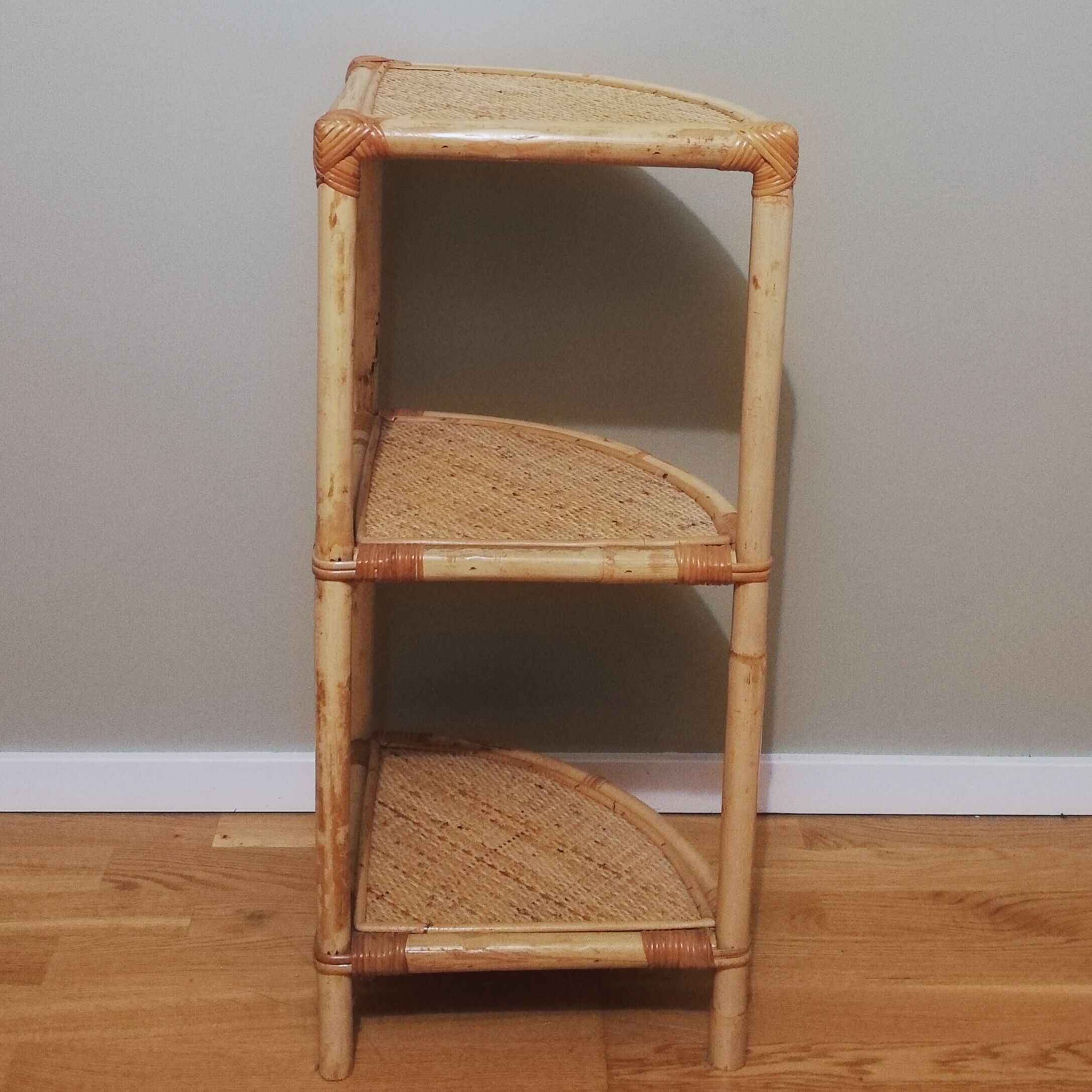 Bamboo and rattan corner shelf