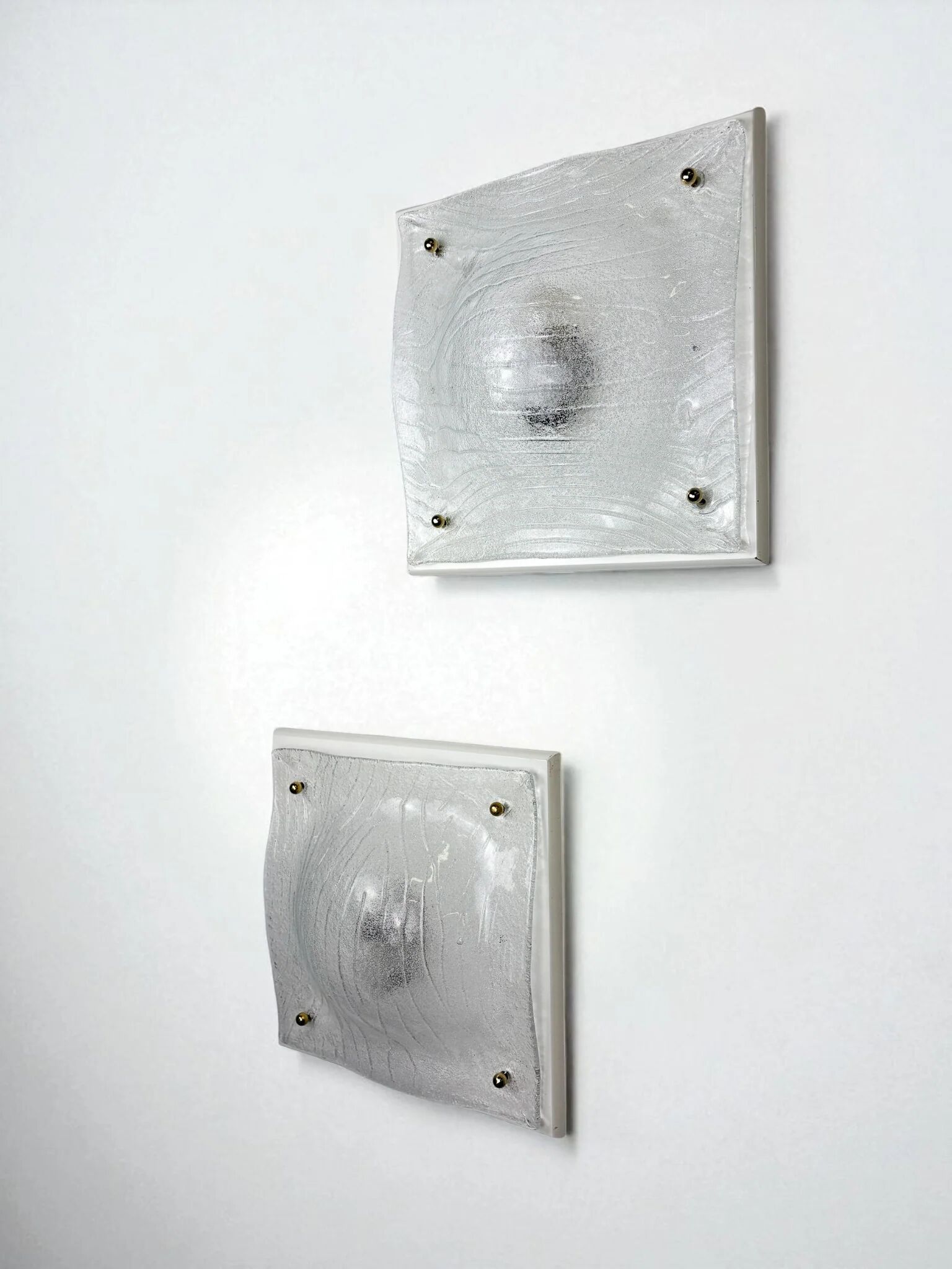 Pair of Murano frosted textured glass wall lights, Italy, 1960s