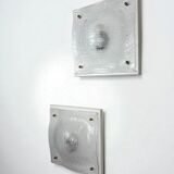 Pair of Murano frosted textured glass wall lights, Italy, 1960s