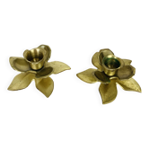 Pair of vintage gold brass flower candlesticks