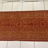 Ancien tapis brodé d'entrée de couloir passage intérieur coton